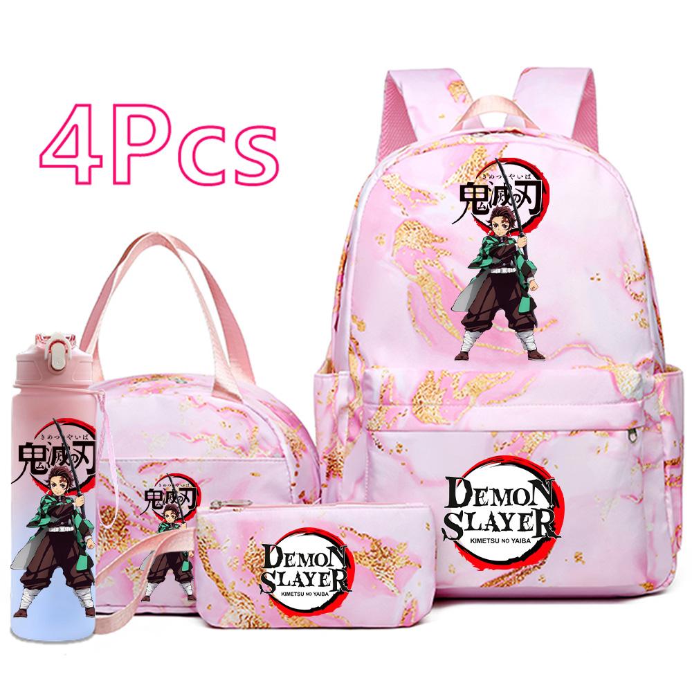 

4Pcs/set Anime Demon Slayer Printed Backpack Handbag Pencil Case 750Ml Water Bottler for Teenager Boy Girl Schoolbag Large Capacity Waterproof Bookbag