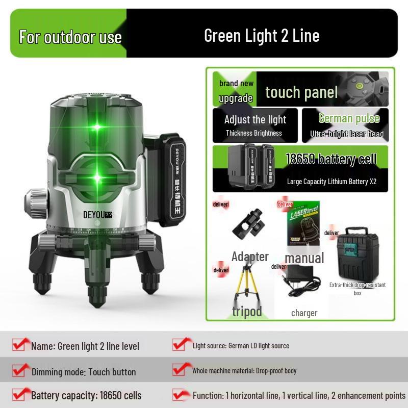 High-Precision Infrared Green Light Leveler with Remote Control and Auto Leveling