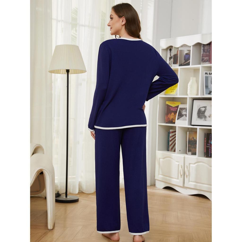 European and American loungewear set autumn and winter long-sleeved cardigan casual women's pajamas Russia