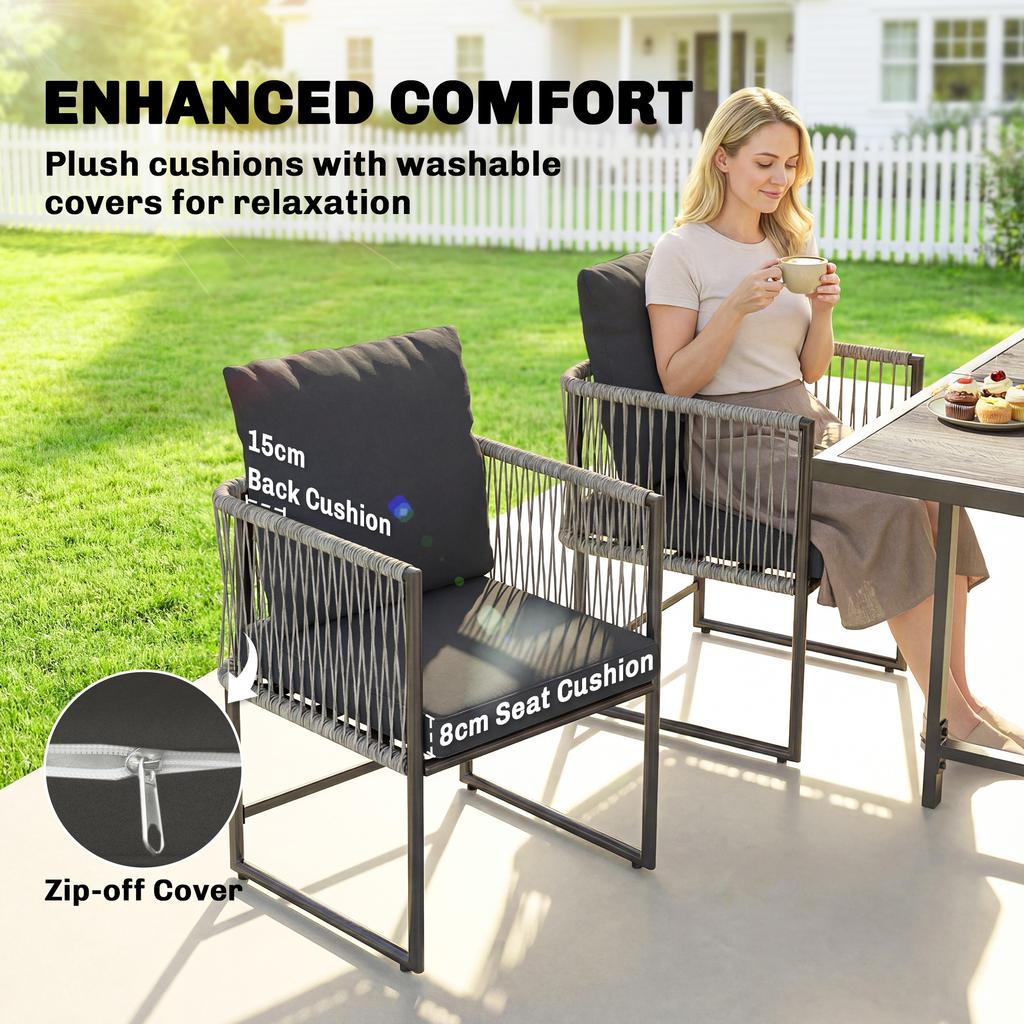 4-Seater Garden Dining Set, Rattan Outdoor Furniture with Space-Saving Chairs and Thick Cushions for Patio Balcony Black