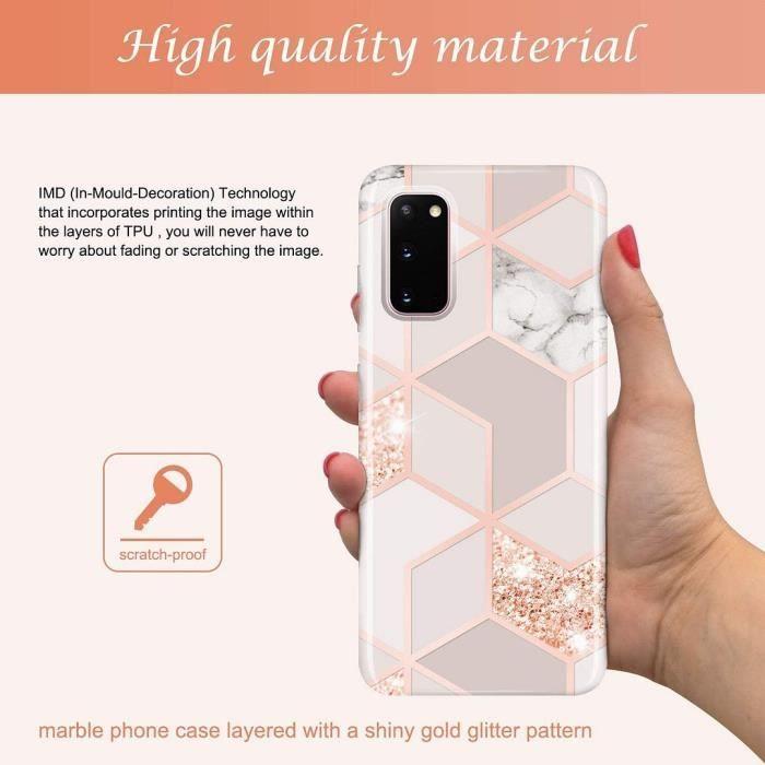 Case + 2 Tempered Glasses for Samsung Galaxy S20 FE, Slim Flexible Shockproof Pink Marble Pattern