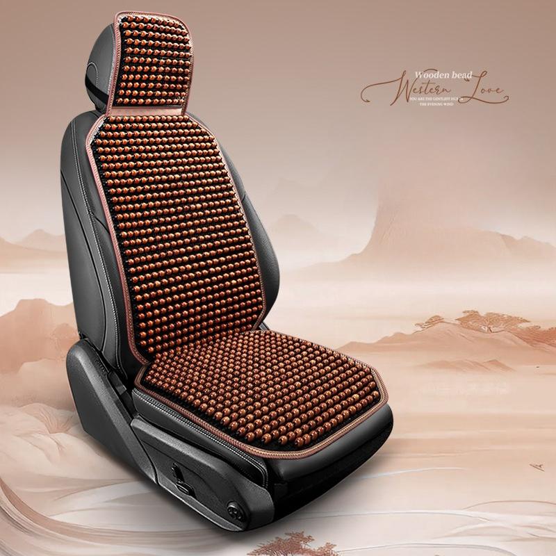 Summer Wooden Bead Car Seat Cushion - Breathable & Comfortable with Premium Wood Beads, Reinforced Stitching, Universal Fit