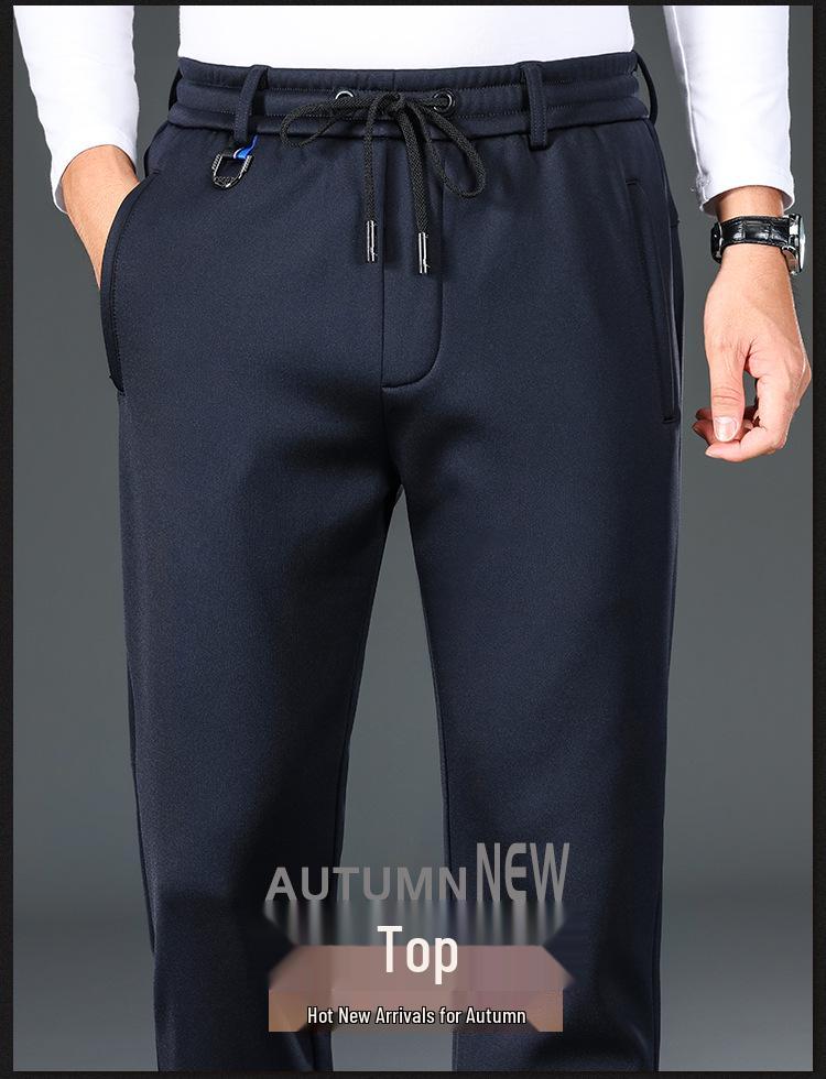 Men's Autumn Fleece-Lined Straight-Leg Elastic Sweatpants - Plus Size Casual Sports Pants
