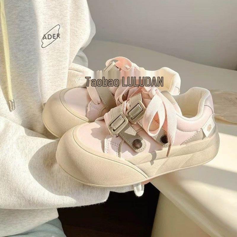 

Women s White Lace-Up Sneakers - Comfortable, Thick Sole, Warm, Round Toe, Cute Style for All Seasons. 40 розовый