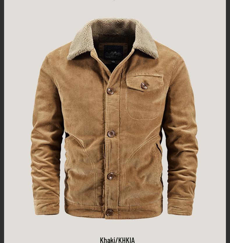Men's Plus Size Fleece-Lined Corduroy Cotton Jacket - Casual and Loose Fit