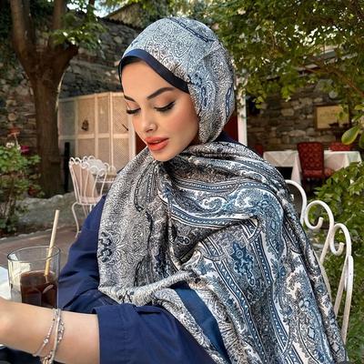 Oversized Silk Shawl For Women Luxury Paisley Print Sun Protection Wrap Summer Beach Cover Up Muslim Hijab Scarf Fashion Bandana
