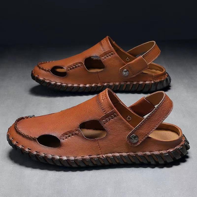 

Original high-end leather bag head sandals, men s two wear cool slippers, large size. 48
