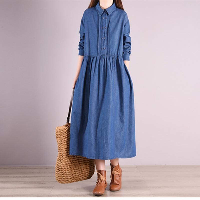 

Свободная женская рубашка большого размера, джинсовое платье M синий