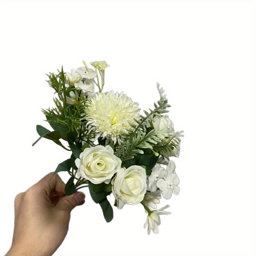 1Pc Simulated Plastic Brushed Rose Daisy Hydrangea Bouquet for Outdoor Wedding Arch Dining Table Home Bridal Bouquet Corsage Decoration