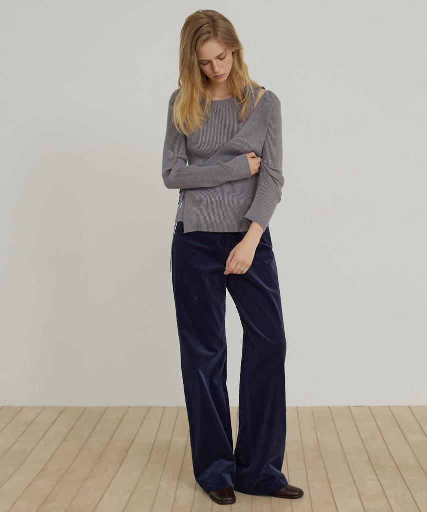 CITYBREEZE Slim Fit Diagonal Wrap Ribbed Knit_Grey