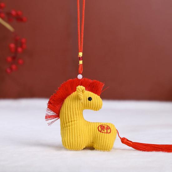 Plush Horse Toy Hanging Decoration Stuffed Lucky Pony Plushie with Red Tassels Year of Horse Mascot Doll Bag Charm New Year Holiday Gift