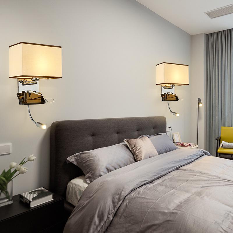 Minimalist LED Bedside Wall Lamp with USB Port - Fabric Shade for Indoor Reading