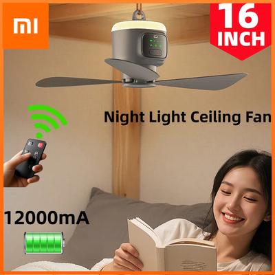 Xiaomi Neue Fernbedienung Mini-Deckenventilator USB Kabelloser Kühlventilator 12000mAh Tragbar LED-Nachtlicht Campingventilator mit USB-Deckenventilator