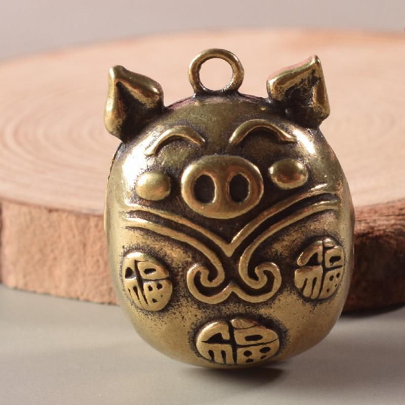 Chinese Style Small Brass Bell Car Key Pendant Cartoon Pig Bell Pendant