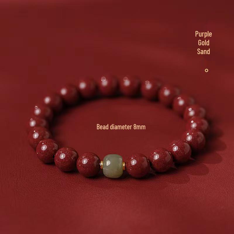Cinnabar Purple Gold Sand Jade Horse Year Beads Unisex Bracelet - Ideal for Christmas or Birthday Gifts
