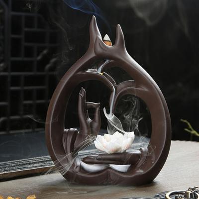Buddha Hand Lotus Backflow Incense Burner Incense Stick Censer Aromatherapy Furnace Zen Decor Home Decoration (Without Incense)