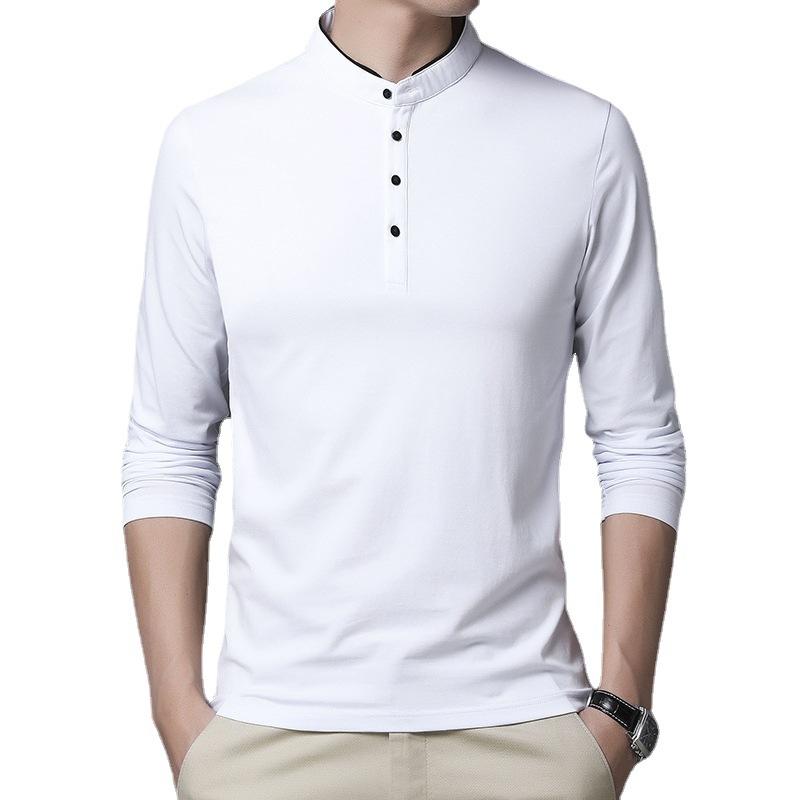 Men's Stand Collar Polo Shirt Trendy Stand Collar Polo Shirt Men Long Sleeve T-Shirt Male Soft Bottoming Undershirt