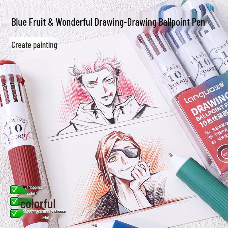 Blue Fruit Multi-Color Gel Pen Set - 30 High-Quality Stackable Press-Type Ballpoint Pens for Journaling