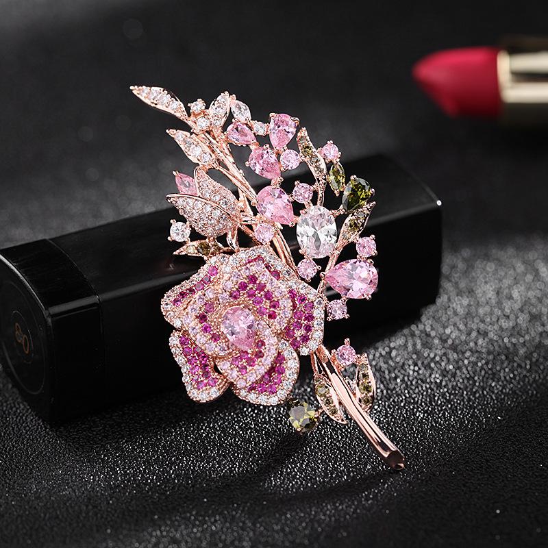 Women Wedding Flower Brooch Crystal Rhinestones Zircon Pin Clothing Accessories