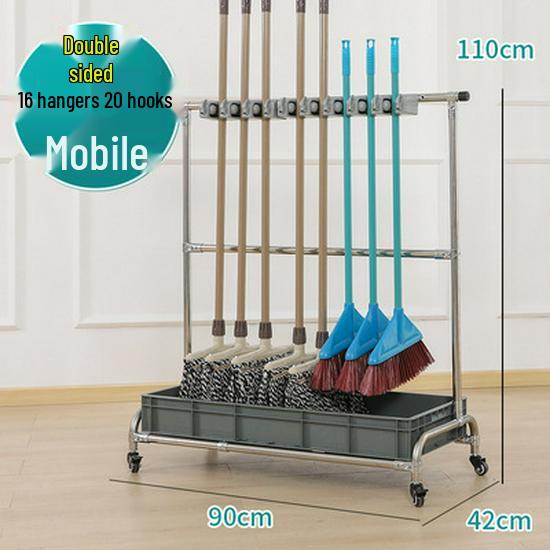 Stainless Steel Movable Floor Mop and Broom Holder