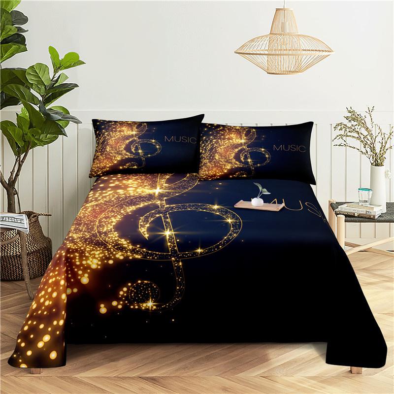 fashion Music Sheet Set Piano Keyboard Music Note Printed Bed Flat Sheet With Pillowcase Polyester Bedding