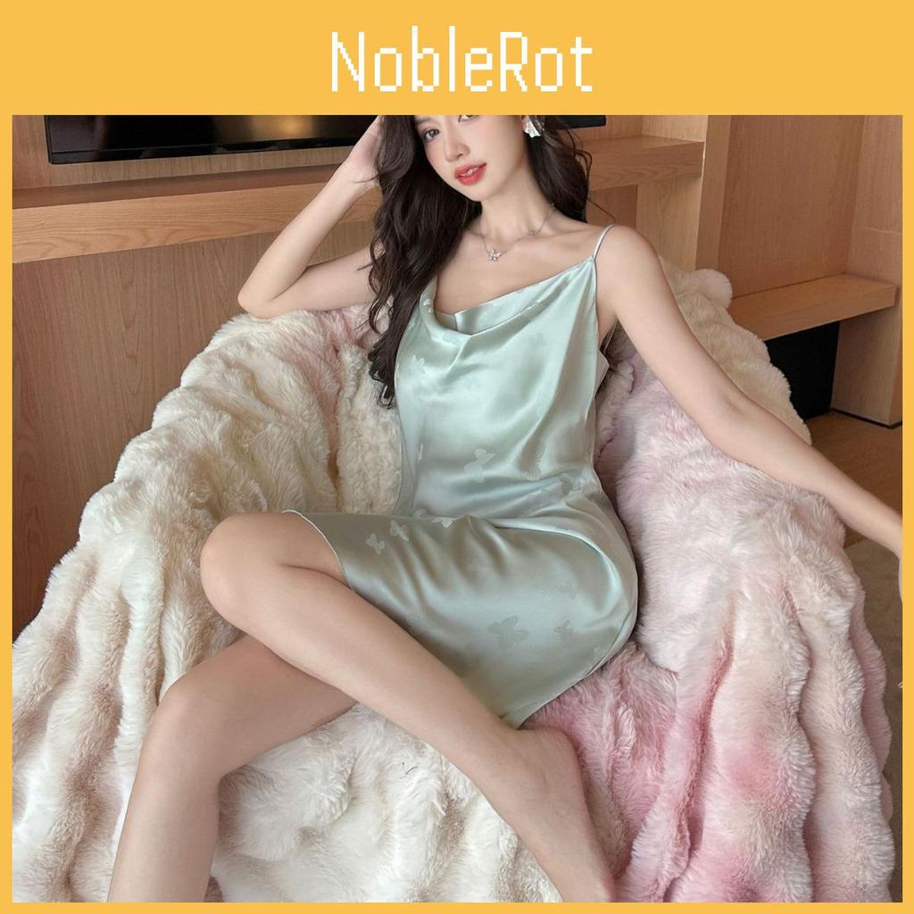 Butterfly Satin Nightdress With Breathable Ice Silk Material For Relaxing Bedtime And Lounge