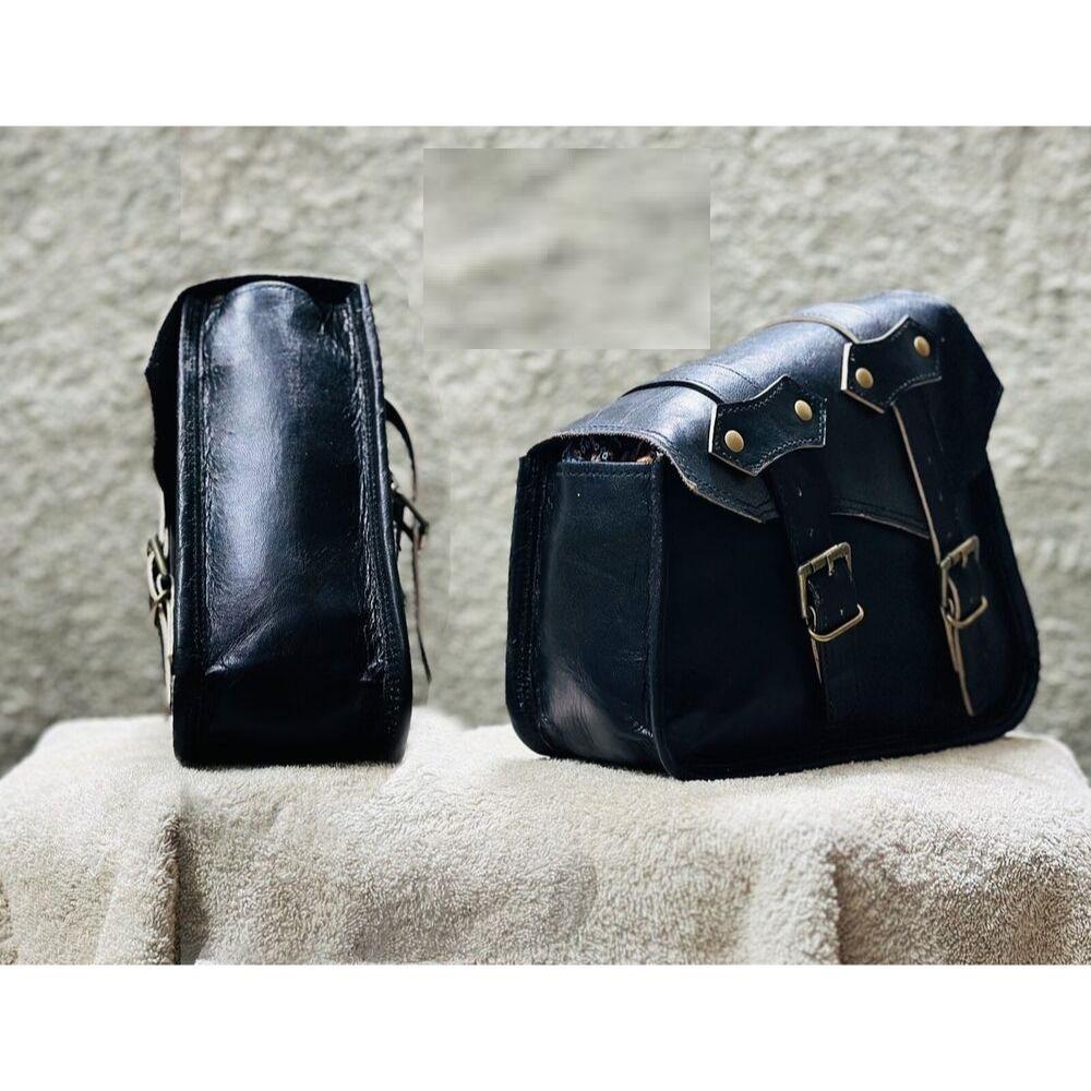 2 Bag SET Royal Enfield Leather Saddle Pannier Bags Black 2 Bags