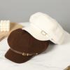 Temperament versatile octagonal hat women's autumn and winter fashion belt buckle newsboy hat high quality retro suede painter hat