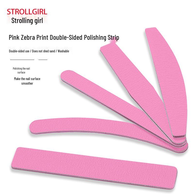 Pink Zebra Stripe Double-Sided Washable Nail File - Durable, Non-Shedding, Grit Nail Care Sanding Tool Straight