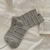 Retro Striped Socks for Women In Autumn and Winter, Slightly Pressed for Slimming, Long Thigh-high Socks, Button-pile Socks, Cotton Socks