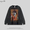Oversized Streetwear Cartoon Anime Print Long Sleeve Tee Men Loose Fit Crew Neck Cotton T-Shirt