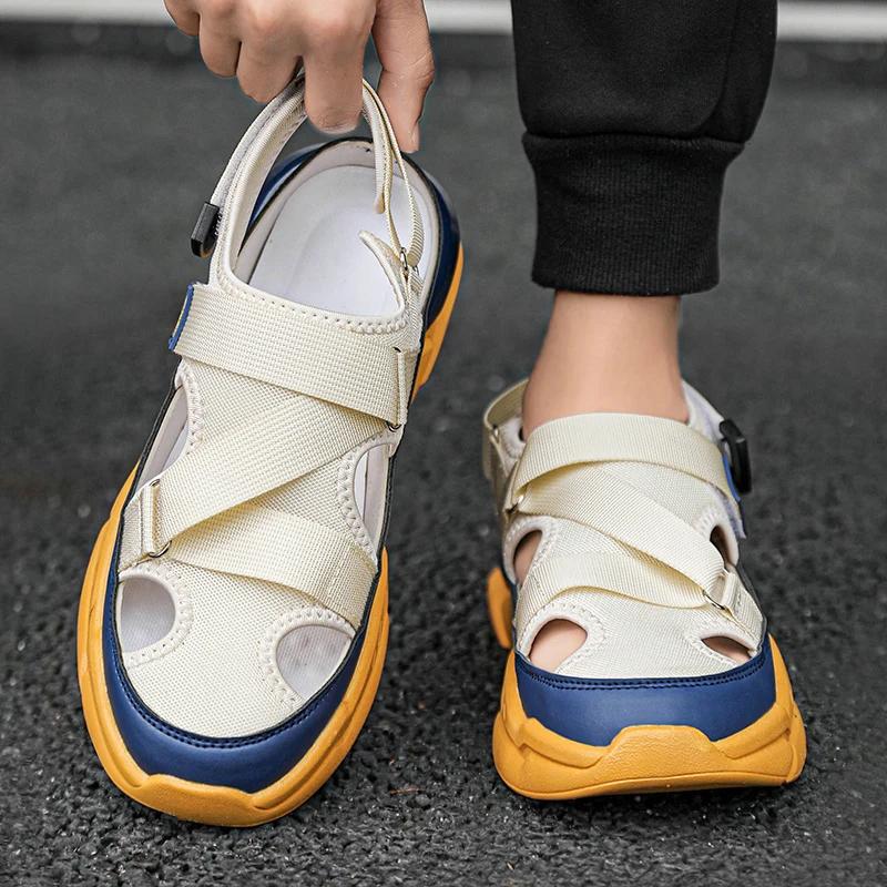 BKQU Fashion Designer Men's Sandals Breathable Casual Shoes for Men Outdoor Non Slip Beach Sandals  New Male Platform