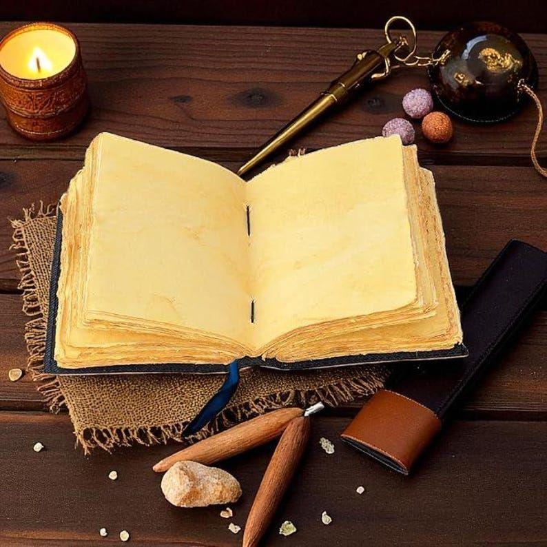 Handmade Leather Witch Journal | Blank Spell Book of Shadows | Celestial Little Witch Gift for Him Her
