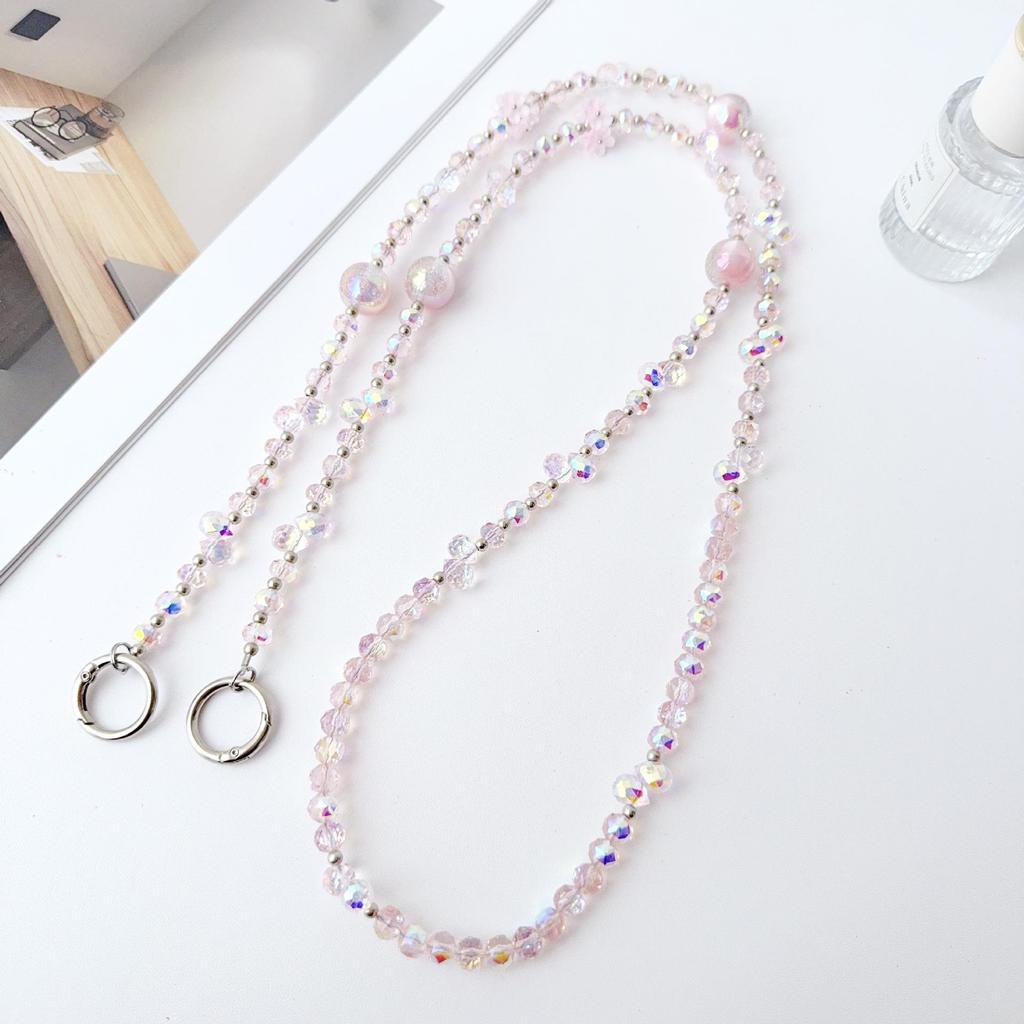 Crystal Bead Flower Phone Charm & Versatile Anti-Loss Crossbody Chain Keychain