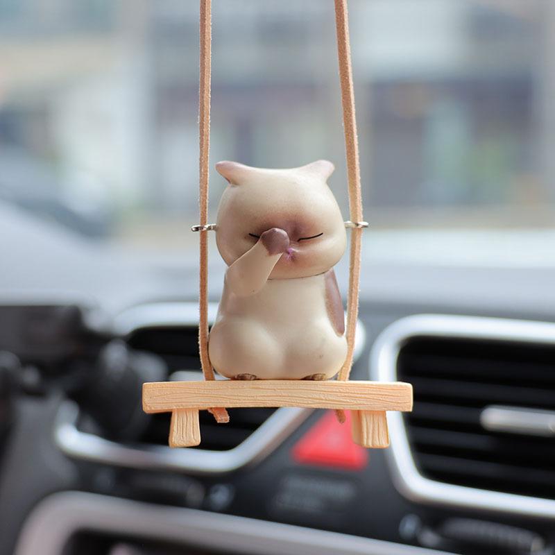 Creative Face Covering Cat Swing Car Accessories Decorative Pendant Cute Car Pendant