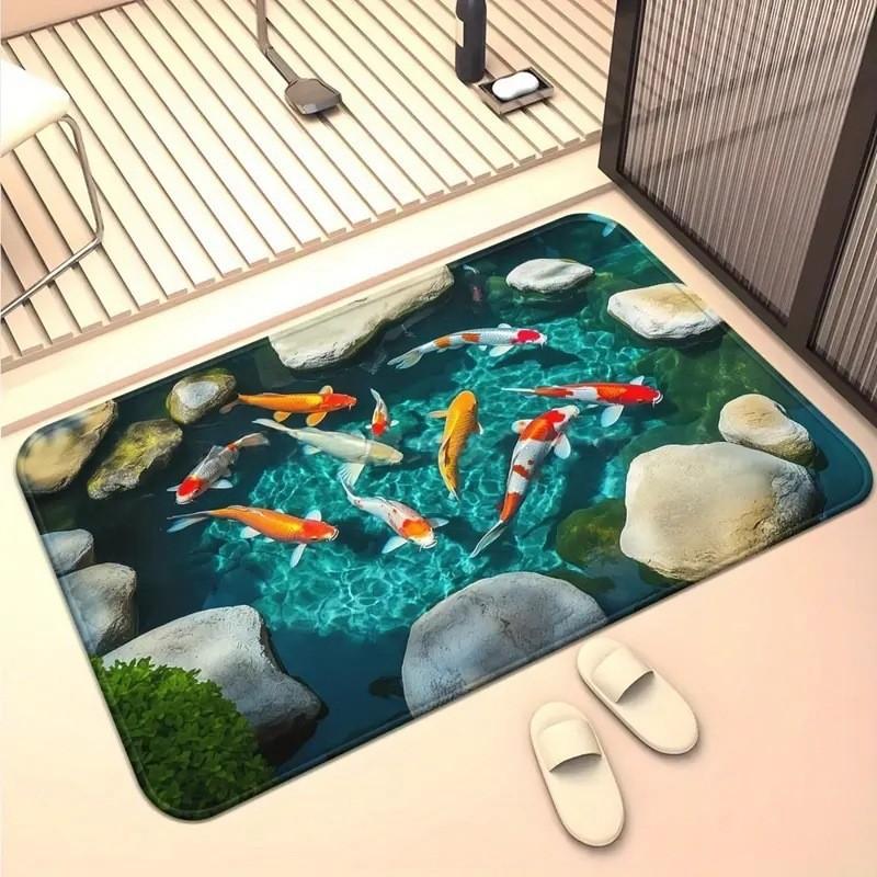 Modern Koi Fish 3d Diatomaceous Earth Bath Mat With Absorbent Non Slip Design For Bathroom And Hallway