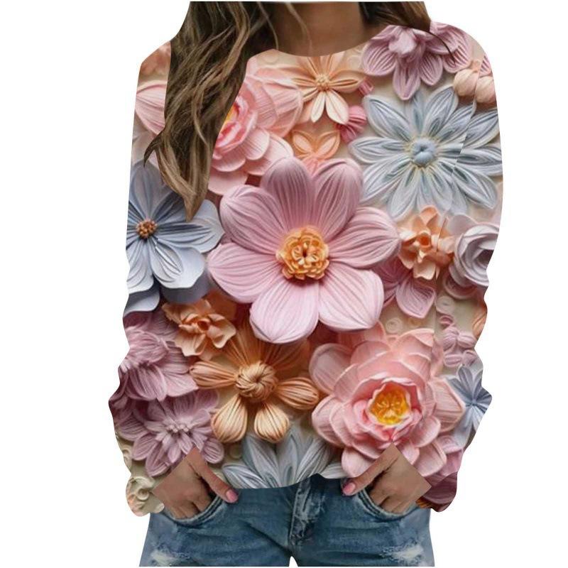 Christmas Sweatshirts Flower Floral 3D Print Women Autumn Fashion Hoodies Streetwear Y2k Pullovers Harajuku Tops Woman Clothing