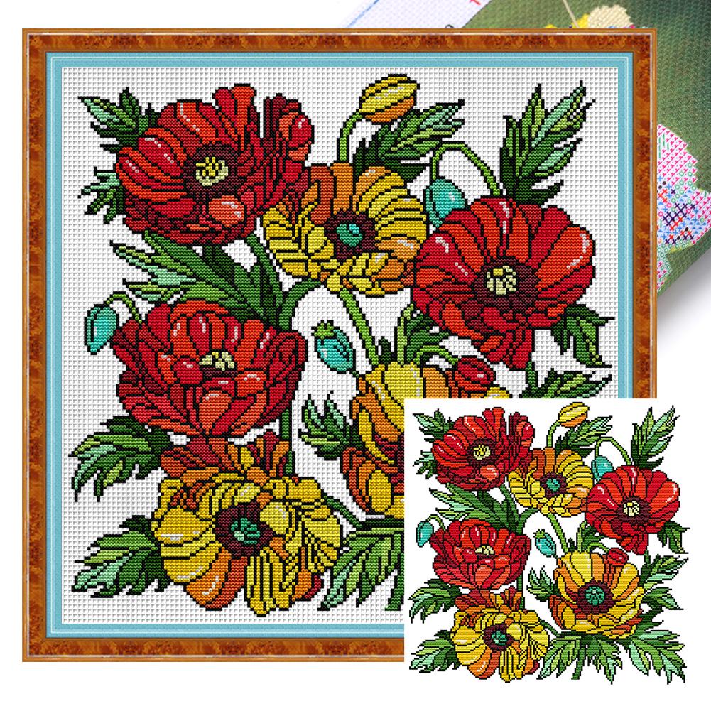

Teilweise besticktes Öko-Baumwollgarn 14-Krat-gedrucktes Blumen-Kreuzstichset HA194