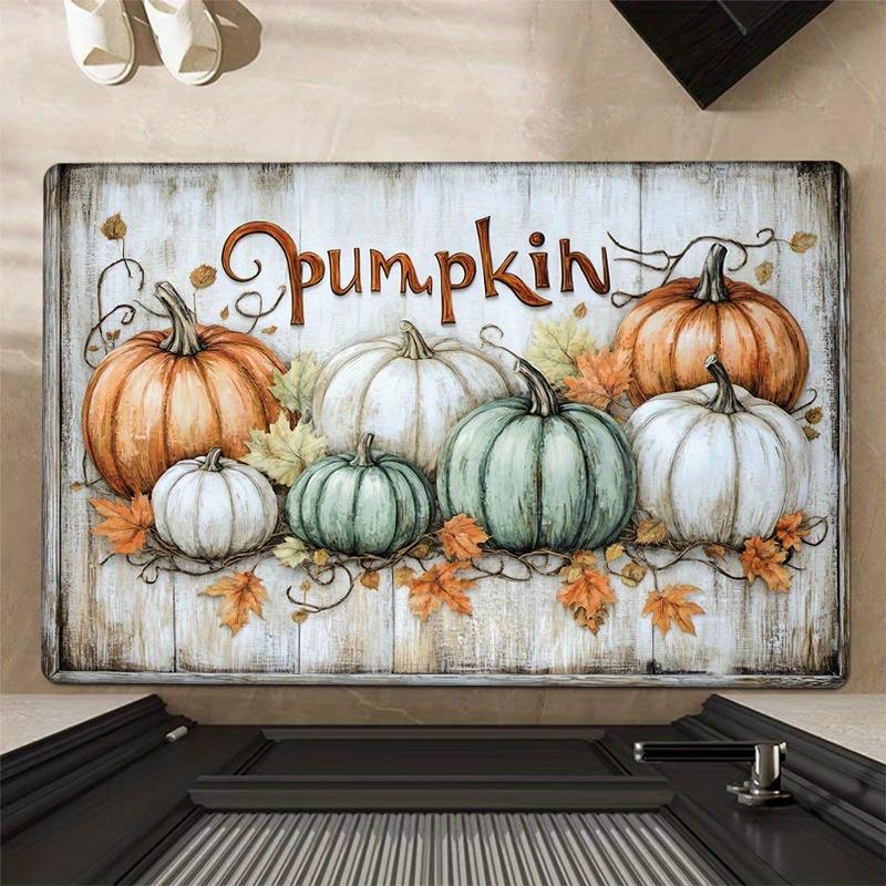 1pc Festive Pumpkin & Maple Leaf Print Non-Slip Doormat - 0.47inch Thick Flannel, Machine Washable, Comfortable Floor Mat for En