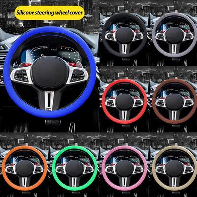 Universal Car Steering Wheel Cover Silicone Elastic Car Grip Handle Cover Anti-Slip All Seasons Soft Multi-Color Car Decoration