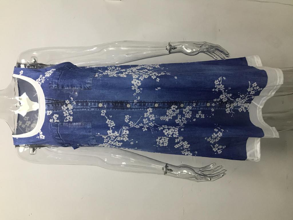Women's Loose-Fit Digital Print Faux Denim Two-Piece Dress
