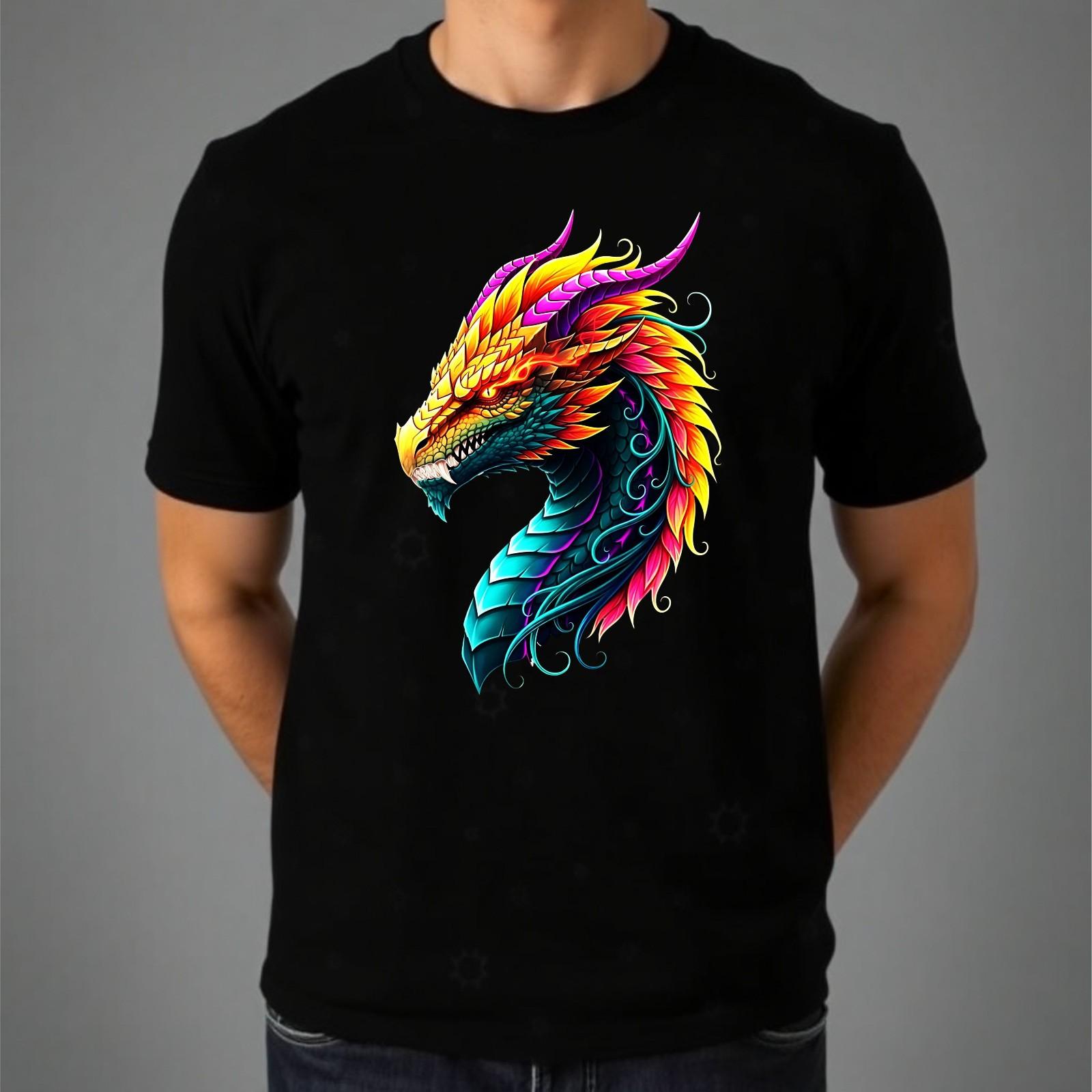 Fantasy Dragon T-shirt Colorful Psychedelic Graphic Top Men s Gift Tee S