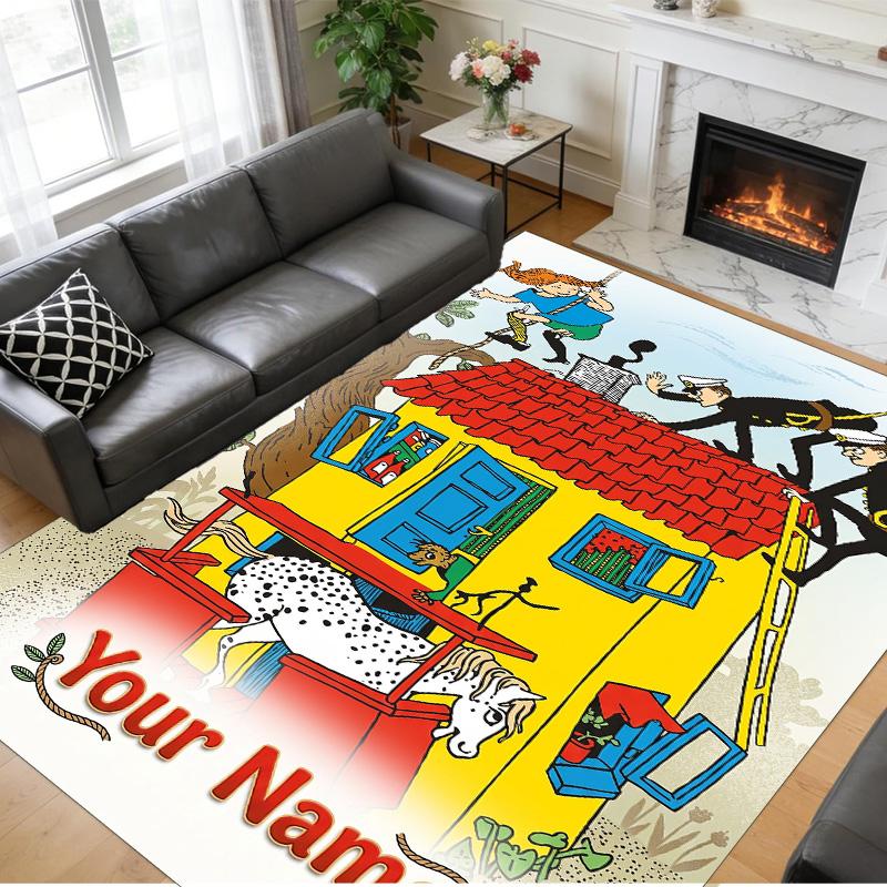 Crystal Velvet Rug Custom Name Text, Soft Non Slip Floor Mat Home DecorPippi Longstocking
