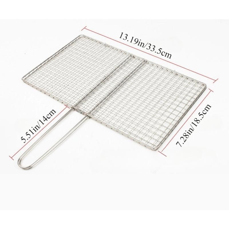 

Зажим для гриля из нержавеющей стали с двухслойной зажимной сеткой и ручкой, предотвращающей ожоги - прямоугольная решетка для овощей, рыбы, шампуров