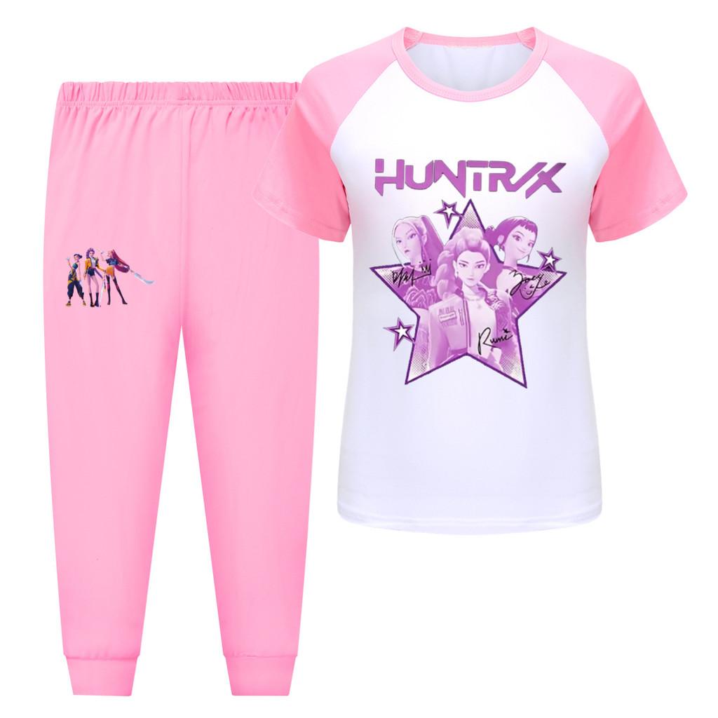 

5034 Kids Girls Rumi Zoey Mira Hunters Print T-shirt Pants Trouser Clothes Set 170cm рожевий