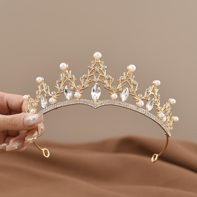 Korean Style Rhinestone Queen Crown Headband - Birthday Party  Wedding Hair Accessory