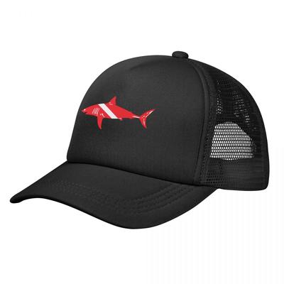 Bull Shark On A Dive Flag Stretchy Trucker Hat Mesh Baseball Cap Adjustable Snapback Closure Hats for Unisex Women Comfortable