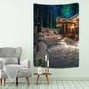 Tapisserie murale à suspendre avec paysage de neige et sapin de Noël, flocon de neige, maison, cadeau de vacances, décoration d'intérieur psychédélique rétro bohème