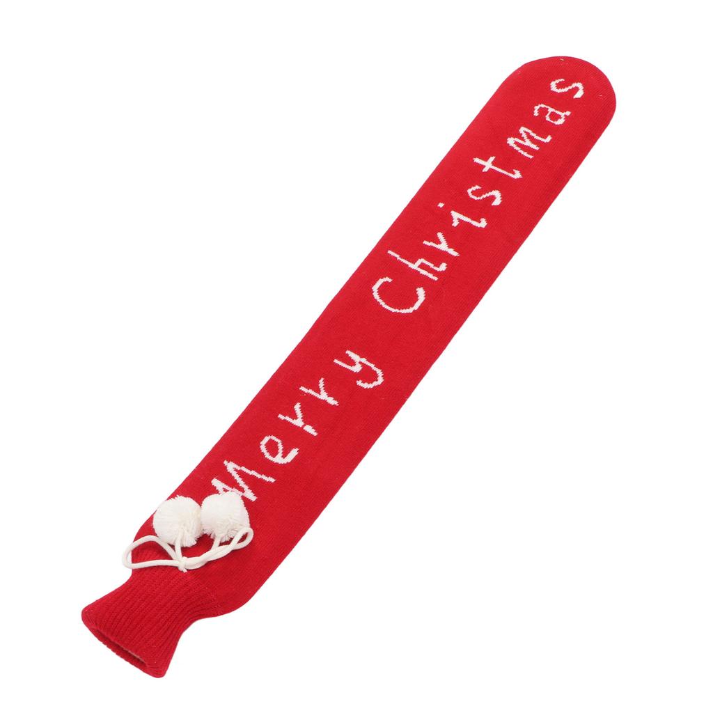 Jul Varmvattenflaska med Stickat Överdrag Lindring av Ömhet Mjuk Gummi Varmvattenpåse Värmare för Buk Röd 2L