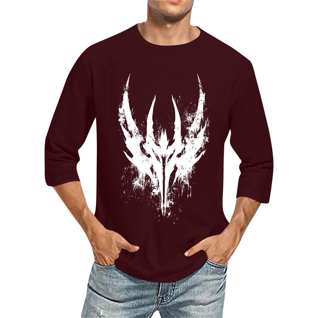 Men's Fashion Casual Seven-Point Sleeve Print Round Neck Top